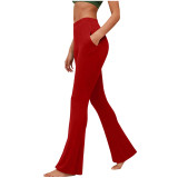Plus Size Women Basic Pocket Bell Bottom Pants