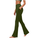 Plus Size Women Basic Pocket Bell Bottom Pants