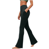 Plus Size Women Basic Pocket Bell Bottom Pants