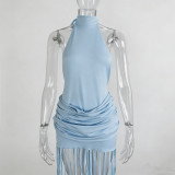 Women Halter Neck Backless Tassel Sexy Bodycon Dress