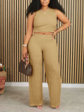 Women spring/summer stretchy casual vest top and wide-leg pants two-piece set