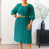 African Women short-sleeved square neck solid ruffle bodycon dress