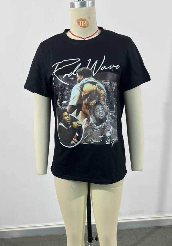 Women Summer Character Short-Sleeved Printed T-Shirt