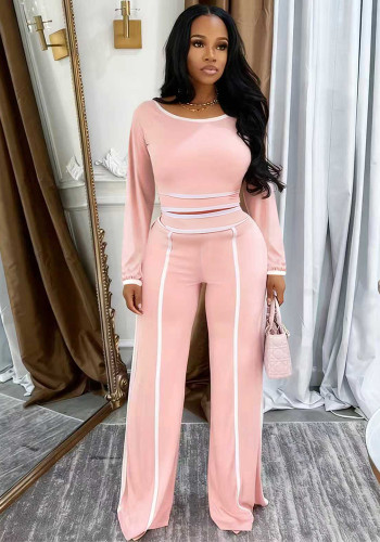 Women solid line design top and pant two-piece set