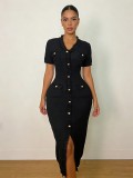 Women V-neck knitting short-sleeved bodycon dress