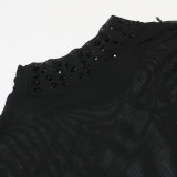 Women's Fashion Round Neck Mesh Patchwork Sequin Tassel See-Through Beaded Dress