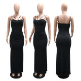 Women's Party Chic Sexy Strap Slim Fit Black Mermaid Maxi Evening Dress