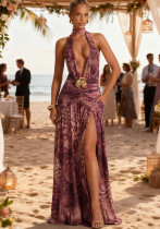 Women's Fashion Sleeveless High Slit Slim Fit Long Strap Dress