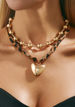 Women's Accessories Gold Heart Pendant Leopard Fabric Choker Necklace