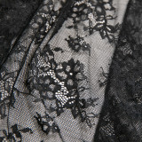 Women's Plus Size Black Lace Mesh Patchwork High Slit Long Dress