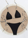 Women's Swimwear Colorblock Triangle Cup Lace-Up Sexy Bikini Two-Piece Set