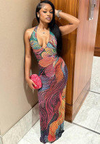 Autumn Women's Chic Street Style V-Neck Sleeveless Halter Low Back Slim Dress