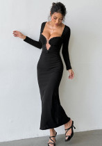 Autumn Women's Sparkly Lace Trim Deep V Long Sleeve Sexy Bodycon Dress