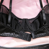 Women's Black See-Through Mesh Bra High-Waist Butt Lift Three-Piece Lingerie Set