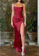 Women's Strap Low Back Lace-Up High Slit Chic Evening Dress