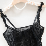 Women's Plus Size Black Lace Mesh Patchwork High Slit Long Dress