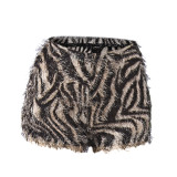 Autumn Women's Trendy Printed Fringe Leopard Shorts
