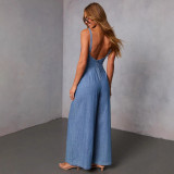 Women's Casual Solid Color Strap Wide Leg Jumpsuit