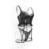 Women's Lingerie Black Lace See-Through Bra and High-Waist Panty Two-Piece Set