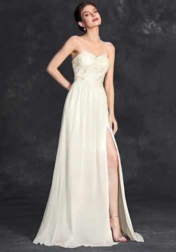 Women's Formal Party Chic Strapless High Slit Evening Gown（Processing time need 3-6 days）