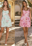 Summer Women's Printed Sleeveless Halter Tie Dress