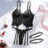 Women's Lingerie Black Lace See-Through Bra and High-Waist Panty Two-Piece Set