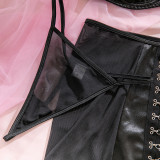 Women's Black See-Through Mesh Bra High-Waist Butt Lift Three-Piece Lingerie Set