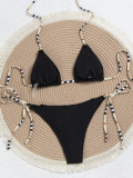 Women's Swimwear Colorblock Triangle Cup Lace-Up Sexy Bikini Two-Piece Set