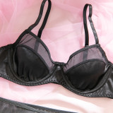 Women's Black See-Through Mesh Bra High-Waist Butt Lift Three-Piece Lingerie Set