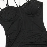 Women's Party Chic Sexy Strap Slim Fit Black Mermaid Maxi Evening Dress
