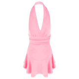 Women's Sexy Deep V Halter Neck Slim Fit Mini Dress