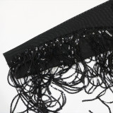 Women's Fashion Round Neck Mesh Patchwork Sequin Tassel See-Through Beaded Dress