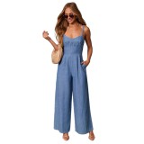 Women's Casual Solid Color Strap Wide Leg Jumpsuit
