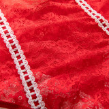 Women's Valentine Cute Lace Trim Stretchy Tight-Fitting Bodysuit with Stockings