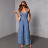 Women's Casual Solid Color Strap Wide Leg Jumpsuit