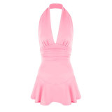 Women's Sexy Deep V Halter Neck Slim Fit Mini Dress