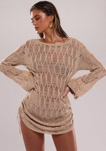 Women's Swimwear Solid Color Sexy Knit Cut-Out Beach Cover-Up Dress