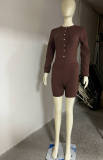 Women's Fashion Knit Long Sleeve Button-Up Bodysuit and Shorts Set
