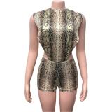 Autumn Women's Sexy Side Cut-Out Sleeveless Snake Print Two-Piece Shorts Set