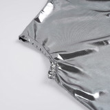 Women's Fashion Shiny Slash Shoulder Sleeveless Bodycon Mini Dress