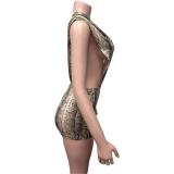 Autumn Women's Sexy Side Cut-Out Sleeveless Snake Print Two-Piece Shorts Set