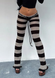 Autumn/Winter Women's Street Style Striped Colorblock Knit Slim Fit Pants