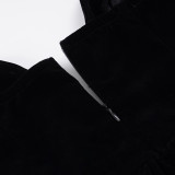 Women's Fashion Strapless Velvet Colorblock Bow Patchwork Slim Waist Puffy Dress