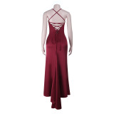 Women's Strap Low Back Lace-Up High Slit Chic Evening Dress