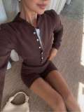 Women's Fashion Knit Long Sleeve Button-Up Bodysuit and Shorts Set
