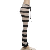 Autumn/Winter Women's Street Style Striped Colorblock Knit Slim Fit Pants