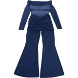 Winter Women's Sexy Off-Shoulder Mesh Patchwork High-Waist Slim Jumpsuit