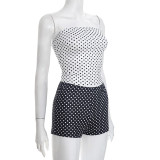 Women's Fashion Polka Dot Colorblock Sexy Strapless Top and Shorts Two-Piece Set