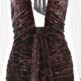 Autumn/Winter Women's Sexy Deep V Halter Low Back Leopard Bodycon Dress