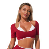 Women's Activewear Colorblock Strapless Short Sleeve Padded Quick-Dry Yoga Top